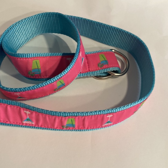 Douglas Paquette Belt Jacquard Ribbon D Ring Pink Cocktails Drinks Size M - Picture 2 of 8